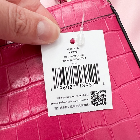NWT Kate Spade New York Croc Embossed Staci Square Crossbody Bag In Festive Pink - Picture 6 of 8